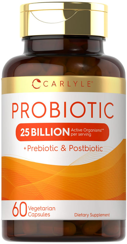 Carlyle Probiotic with Prebiotics & Postbiotics | 25 Billion CFU | 60 Capsules | Supplement for Women & Men | Powder Pills Carlyle
