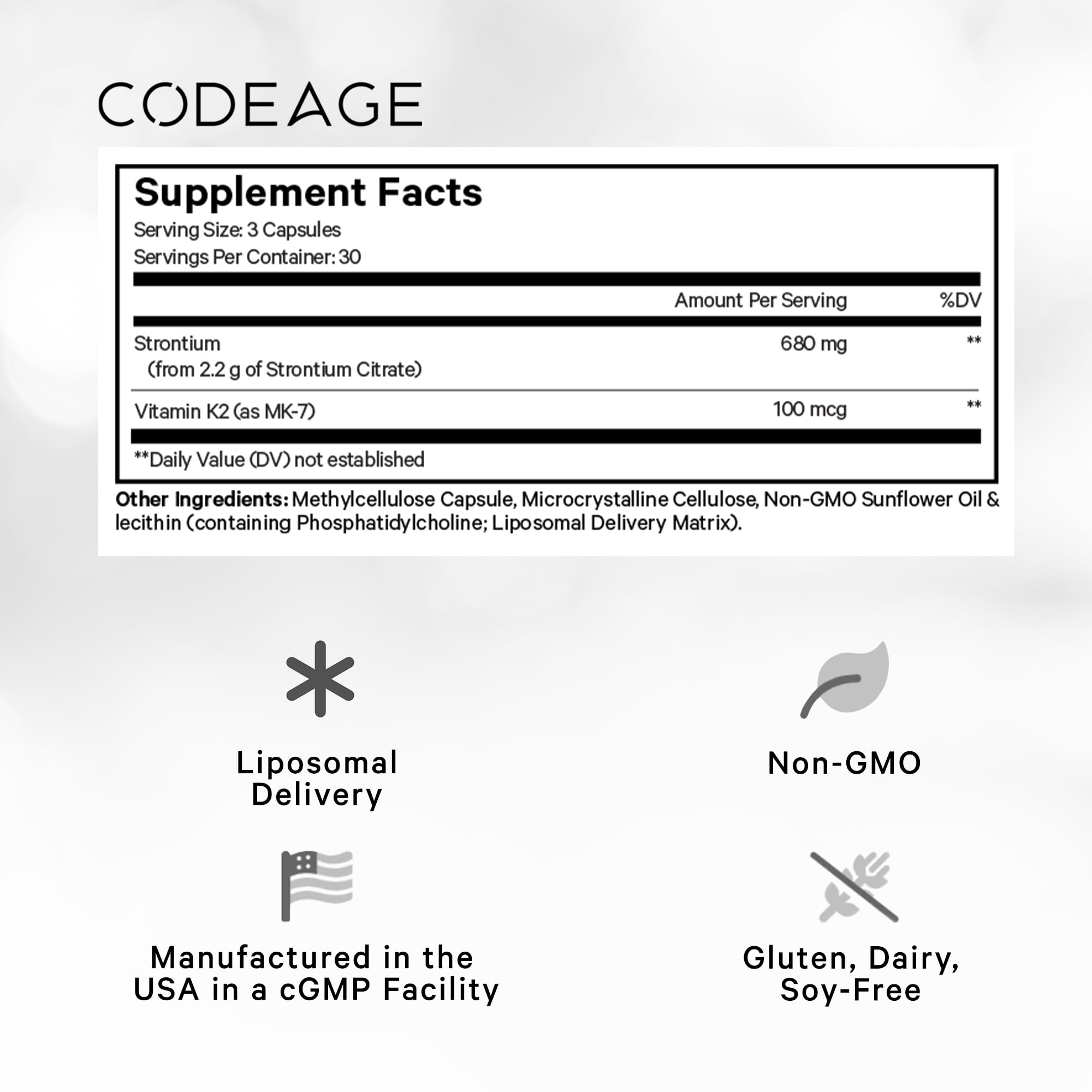 Codeage Liposomal Strontium Supplement - Strontium Citrate, Vitamin K2 MK-7, Liposomal Delivery, Non-GMO, Gluten-Free - 90 Capsules Codeage buy australia supplements