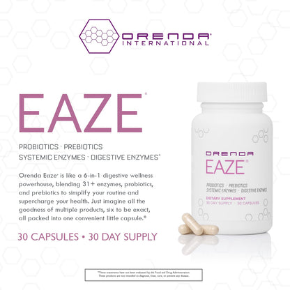 Orenda Eaze®: Gut Wellness Capsules | 6-in-1 Digestive Support with Probiotics, Endospores, Peptizyme-SP EN, Prebiotics, and Digestive Enzymes Orenda International