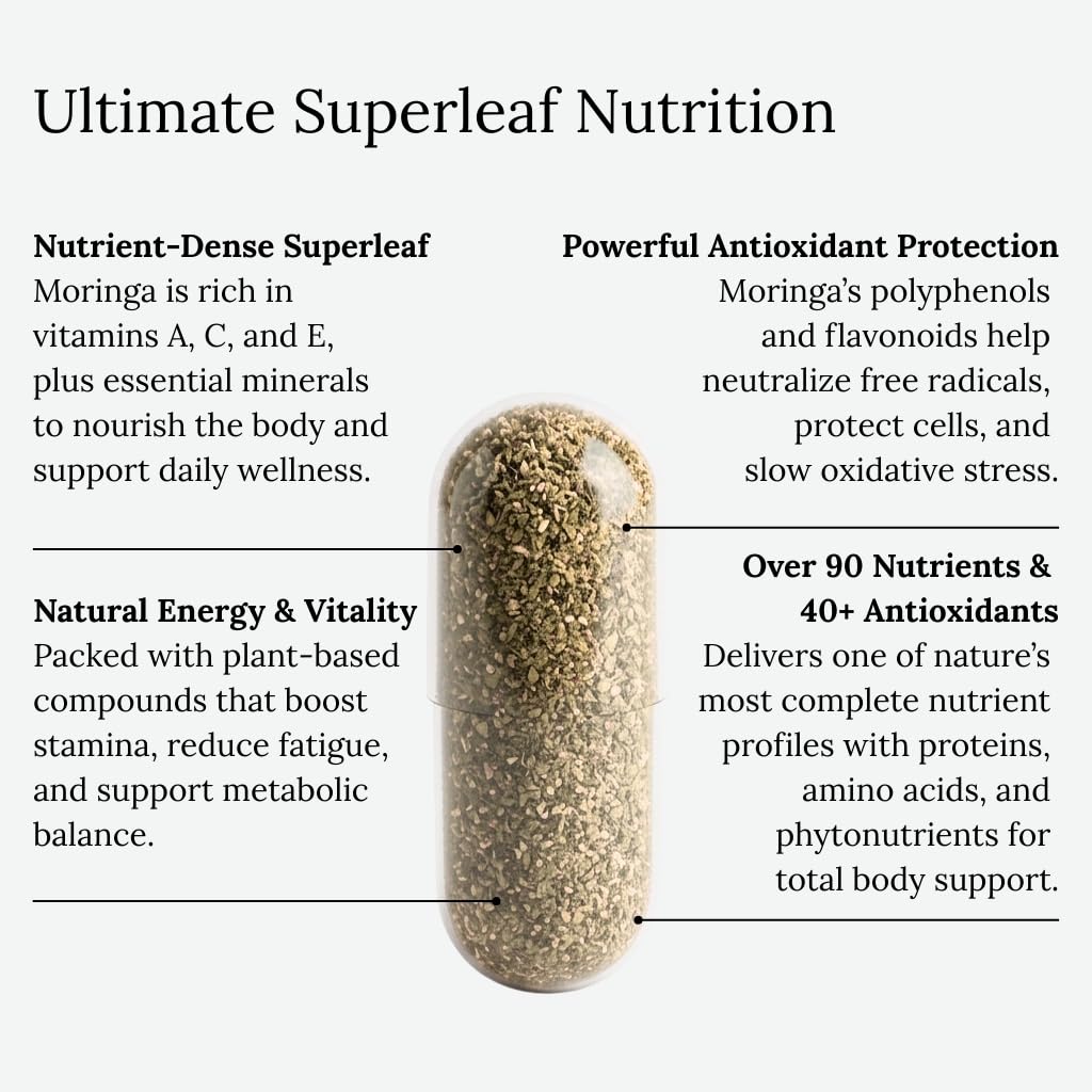Moringa Oleifera Capsules 800mg - Pure Leaf Powder Superfood with Antioxidants Vitamins Minerals Amino Acids - Energy Immune Support Green Supplement for Men Women Dear Apothecary