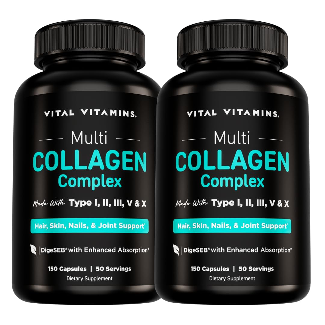 Vital Vitamins Multi Collagen Peptides Complex for Women & Men, 150 Pills | Supports Skin, Hair & Nails, 5 Collagen Types I II III V & X, Grass-Fed Non-GMO Collagen Supplements Gsupps Australia