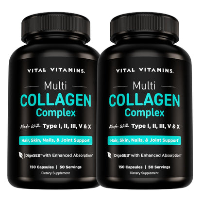 Vital Vitamins Multi Collagen Peptides Complex for Women & Men, 150 Pills | Supports Skin, Hair & Nails, 5 Collagen Types I II III V & X, Grass-Fed Non-GMO Collagen Supplements Gsupps Australia