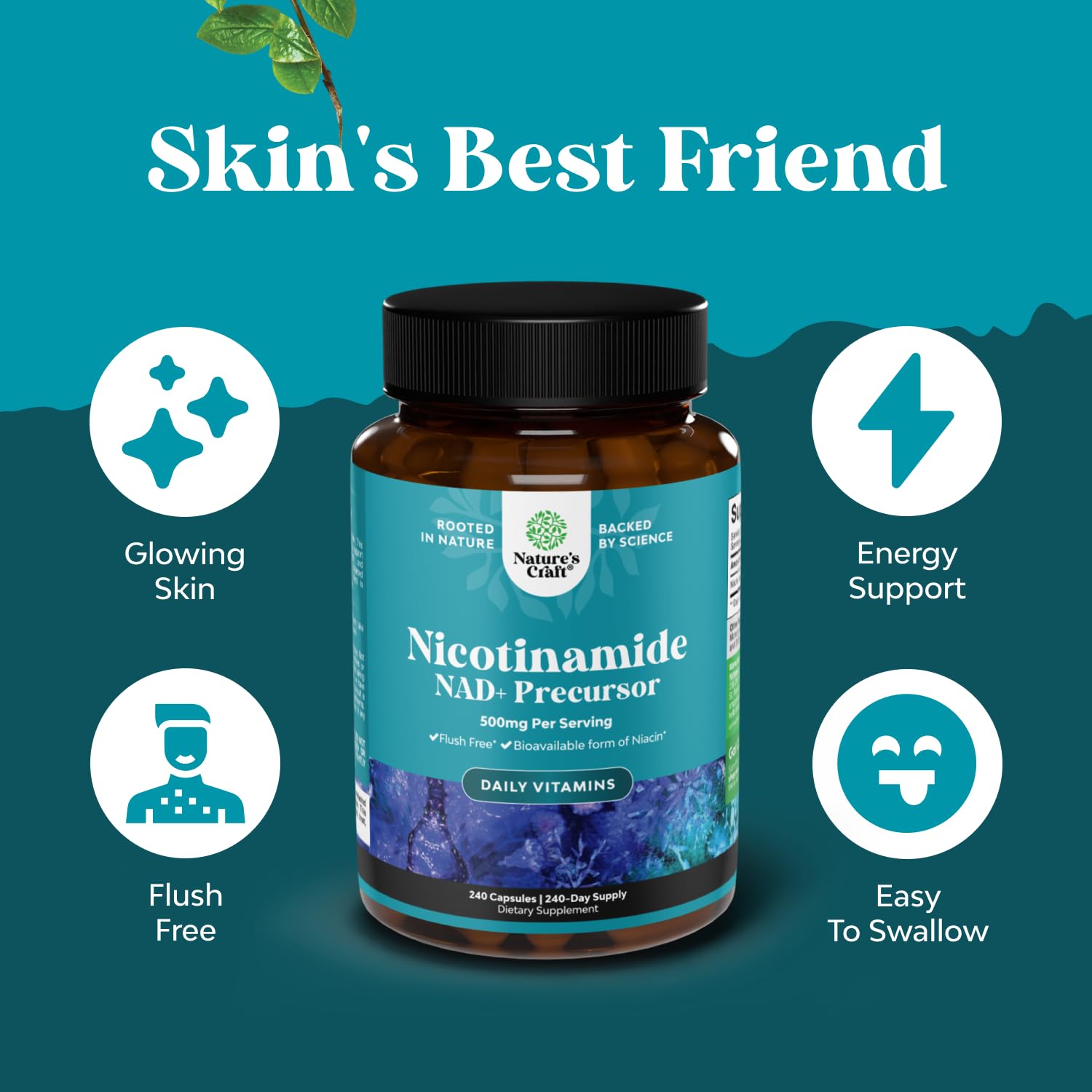 Vitamin B3 Niacinamide 500mg Capsules - Mitochondrial Energy and Potent Skin Supplement - Vitamin B3 Niacin Flush Free and Nicotinamide 500mg - Flush Free Niacin Supplement - 60 Count Gsupps Australia