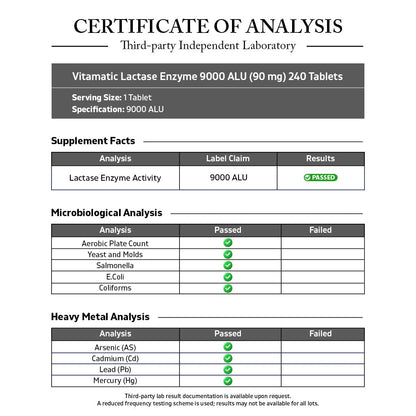 Vitamatic Lactase Enzyme 9000 FCC 240 Tablets - Lactose Intolerance Relief Caplets Vitamatic
