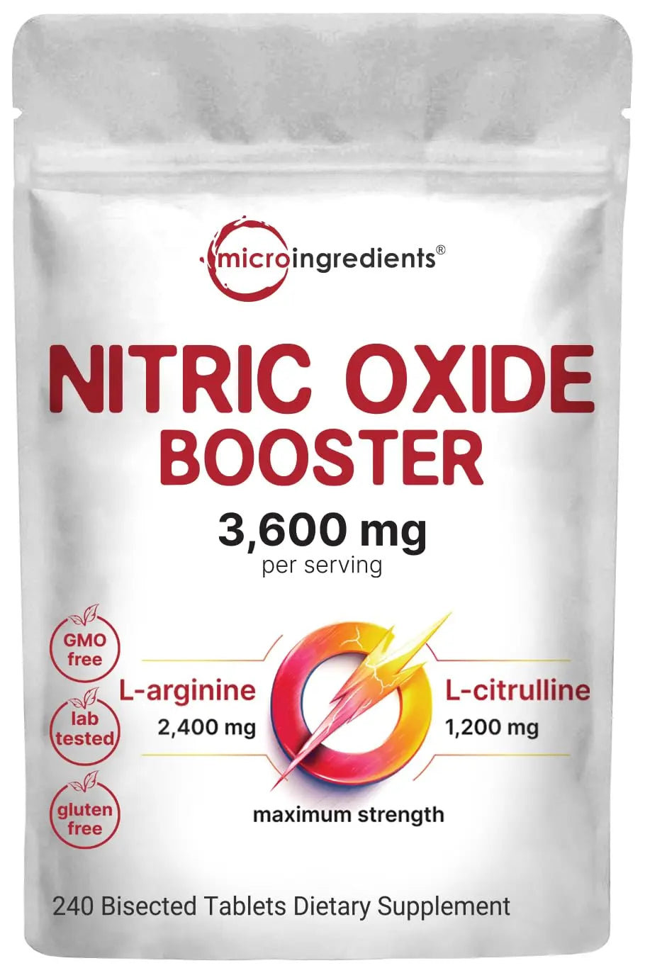 Nitric Oxide Supplements for Men & Women 3,600mg, 240 Bisected Tablets | 80 Servings | Max Strength Nitric Oxide Booster with L-Arginine & L-Citrulline Micro Ingredients