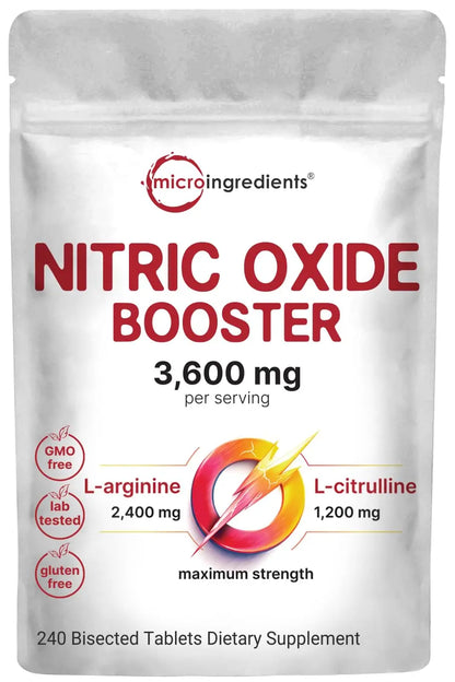 Nitric Oxide Supplements for Men & Women 3,600mg, 240 Bisected Tablets | 80 Servings | Max Strength Nitric Oxide Booster with L-Arginine & L-Citrulline Micro Ingredients