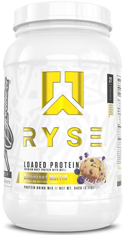 RYSE Loaded Protein Powder - Jet-Puffed Marshmallow - 25g Whey Protein Isolate & Concentrate with Prebiotic Fiber & MCTs - Low Carb, Low Sugar, Digestive-Friendly - 27 Servings / 2 lb Tub