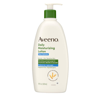 Aveeno Sheer Hydration Fragrance-Free Daily Moisturizing Lotion with Prebiotic Oat for Dry Skin, Lightweight Aveeno