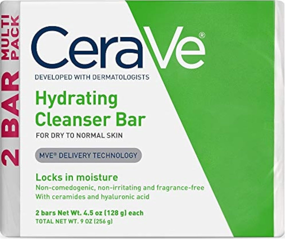 CeraVe Hydrating Cleanser Bar, Soap-Free Face & Body Cleanser, 2-Pack CeraVe