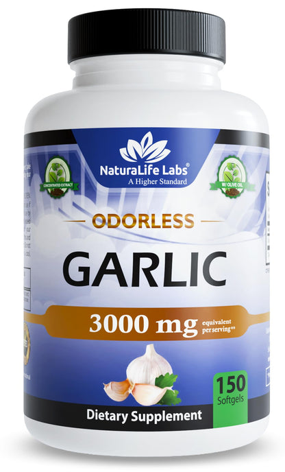 NaturaLife Labs Odorless Garlic Supplement – Garlic (Allium sativum) Extract Softgels – 150 Count – Non-GMO, Gluten-Free NaturaLife Labs
