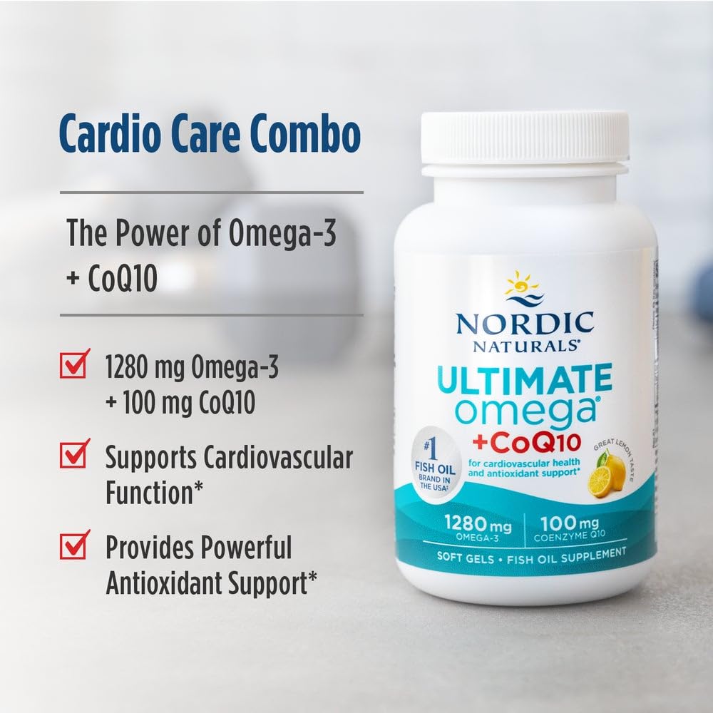Nordic Naturals Ultimate Omega + CoQ10, Lemon - 120 Soft Gels - 1280 mg Omega-3 + 100 mg CoQ10 - Heart Health, Cellular Energy, Antioxidant Support - Non-GMO - 60 Servings Nordic Naturals buy australia supplements