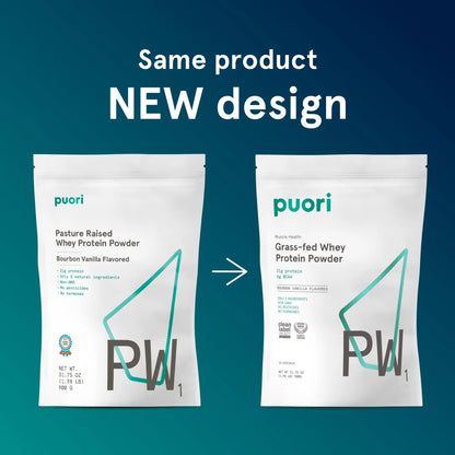 Puori Whey Protein Powder, Bourbon Vanilla - PW1 Pasture-Raised, Grass-Fed Whey Protein Powder Drink Mix containing BCAA Amino Acids - Post-Workout Supplement Puori
