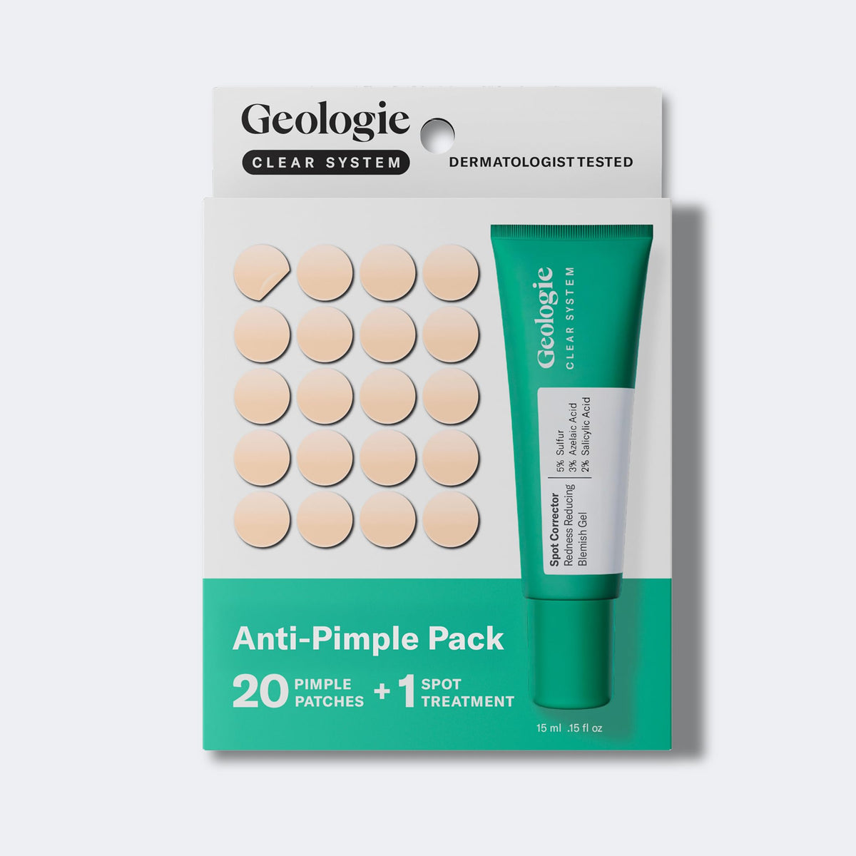 Geologie Acne Control Face Wash and Anti-Pimple Pack Bundle, Salicylic Acid, Spot Treatment, Hydrocolloid Pimple Patches, BPO-Free, 2-Piece Set Geologie