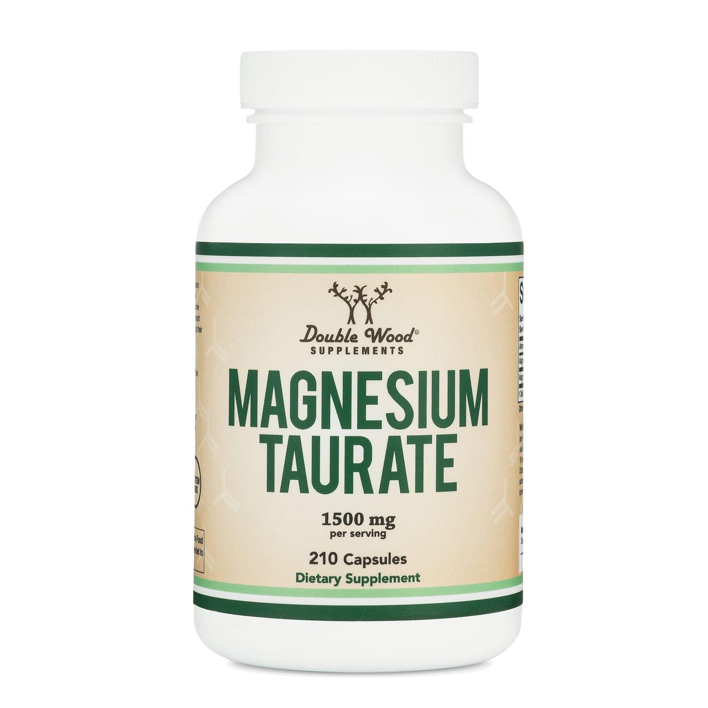 Magnesium Taurate Supplement for Cardiovascular Health to Boost Magnesium Levels (1,500mg per Serving, 210 Vegan Capsules) Non-GMO, Gluten Free Double Wood Supplements