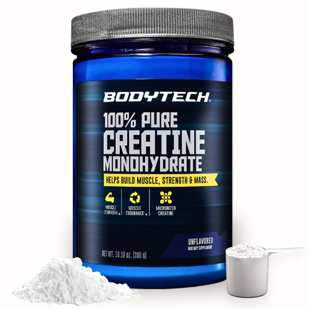 BodyTech Creatine Monohydrate Powder, Unflavored Micronized Creatine Formula for Men and Women, 5g per Serving, Pre Workout & Post Workout Supplement BodyTech