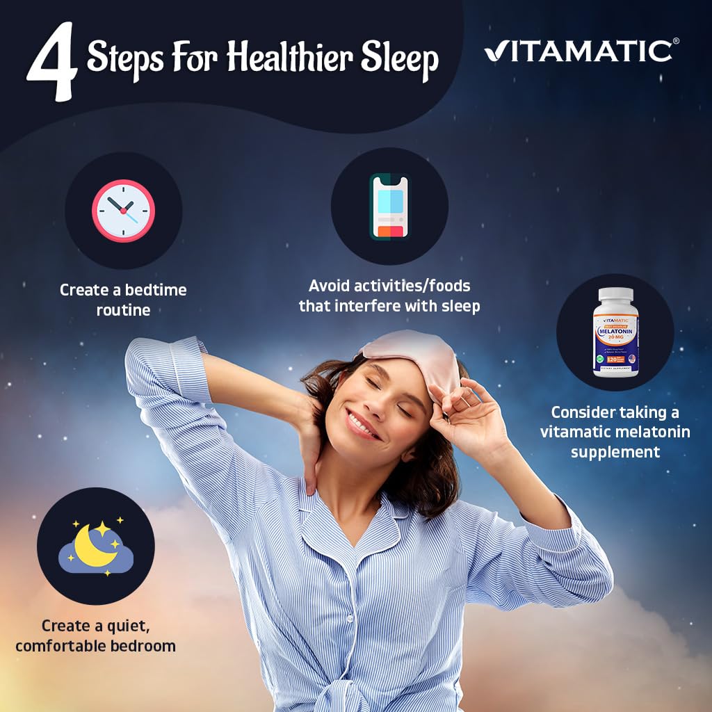 Vitamatic Melatonin 20mg for Sleep Support | Vegetarian, Non-GMO, Gluten Free | HIGH Potency 20 MG | Natural Berry Flavor 120 Vitamatic