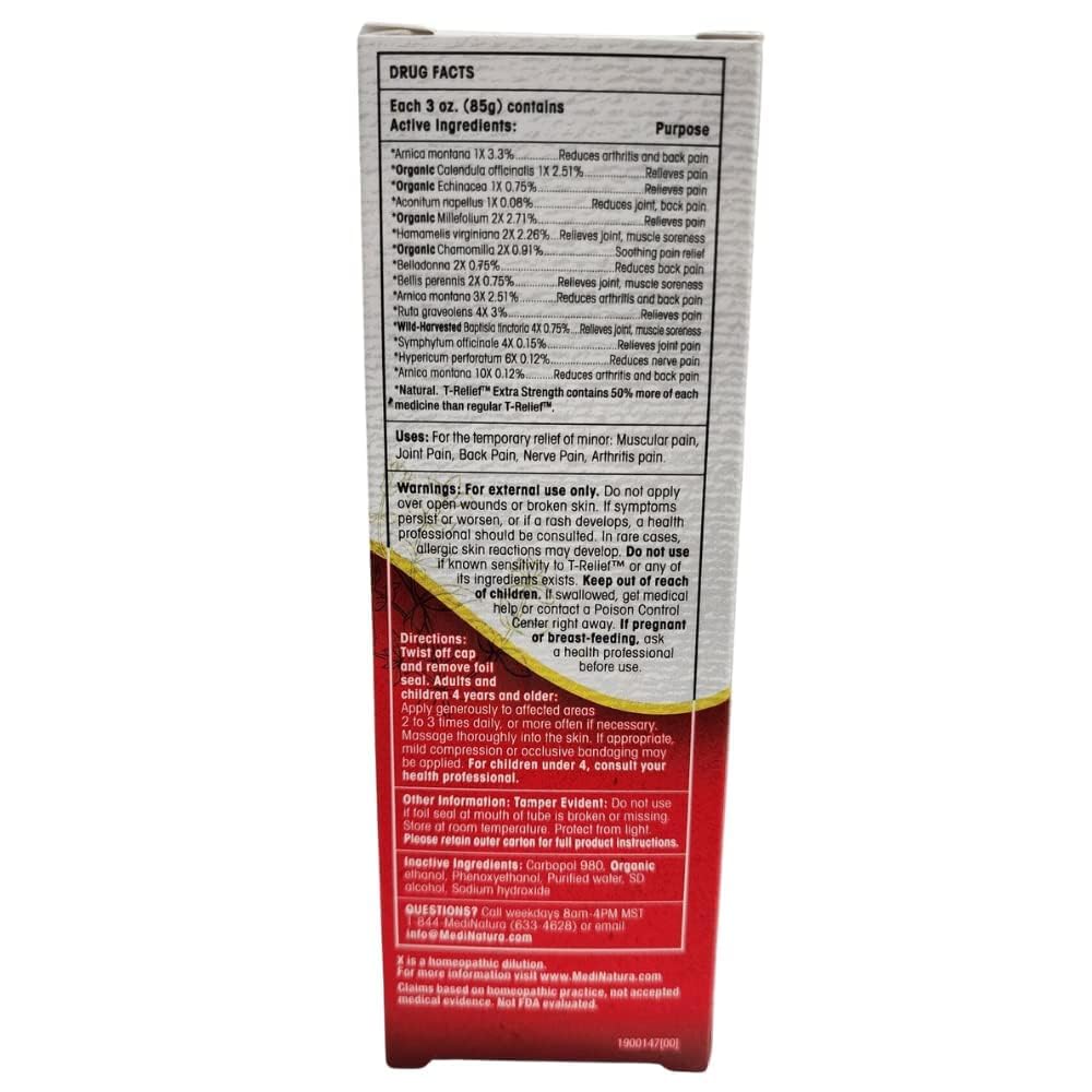 MediNatura T-Relief Extra Strength Gel Arnica +12 Natural Relieving Actives for Back Pain Joint Soreness Muscle Aches & Stiffness Whole Body Fast Acting Relief for Women & Men - 3 oz MediNatura buy australia supplements