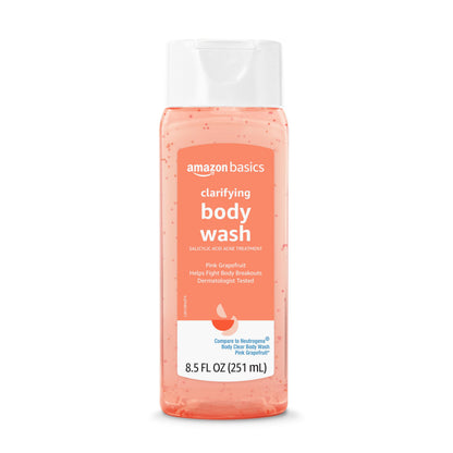 Amazon Basics Clarifying Pink Grapefruit Body Wash, 2% Salicylic Acid Acne Treatment, Dermatologist Tested, 8.5 Fluid Ounces, Pack of 1 Amazon Basics
