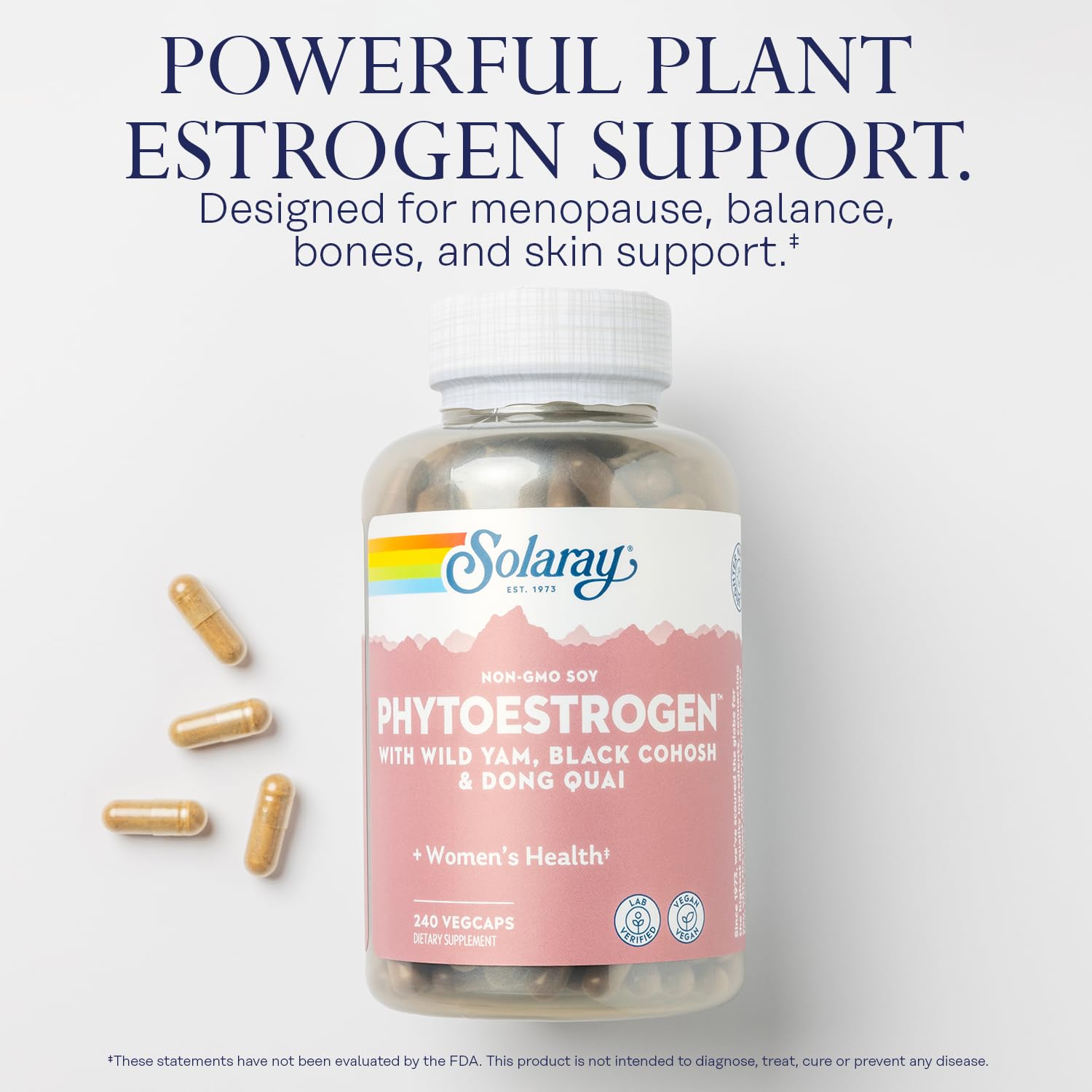 SOLARAY PhytoEstrogen Menopause Supplements with Wild Yam, Black Cohosh and Dong Quai - Phyto Estrogen Pills for Perimenopause and Menopause Support, Vegan, 60-Day Guarantee, 60 Servings, 240 VegCaps SOLARAY buy australia supplements