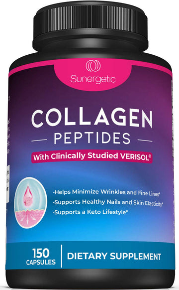 Sunergetic Premium Collagen Peptides Capsules – 2500 mg of VERISOL Collagen Peptides Type 1 & Type 3 – Multi Collagen Supplement to Support Joint Health, Hair, Skin & Nails – 150 Collagen Capsules Sunergetic buy australia supplements
