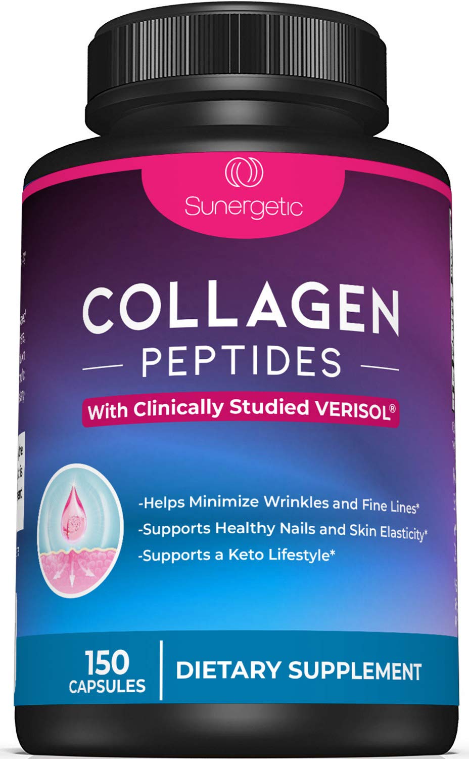 Sunergetic Premium Collagen Peptides Capsules – 2500 mg of VERISOL Collagen Peptides Type 1 & Type 3 – Multi Collagen Supplement to Support Joint Health, Hair, Skin & Nails – 150 Collagen Capsules Sunergetic buy australia supplements