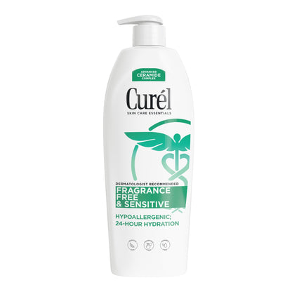 Curel Fragrance Free Comforting Body Lotion, Unscented Dry Skin Moisturizer for Sensitive Skin, with Advanced Ceramide Complex, Repairs Moisture Barrier, 20 oz Curel