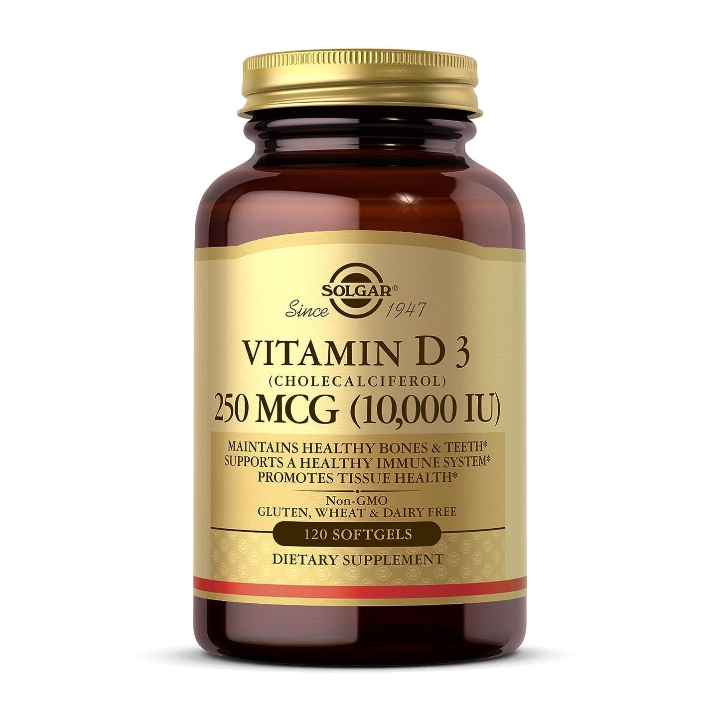 Solgar Vitamin D3 (Cholecalciferol) 250 MCG (10,000 IU), 120 Softgels - Helps Maintain Healthy Bones & Teeth - Immune System Support Solgar
