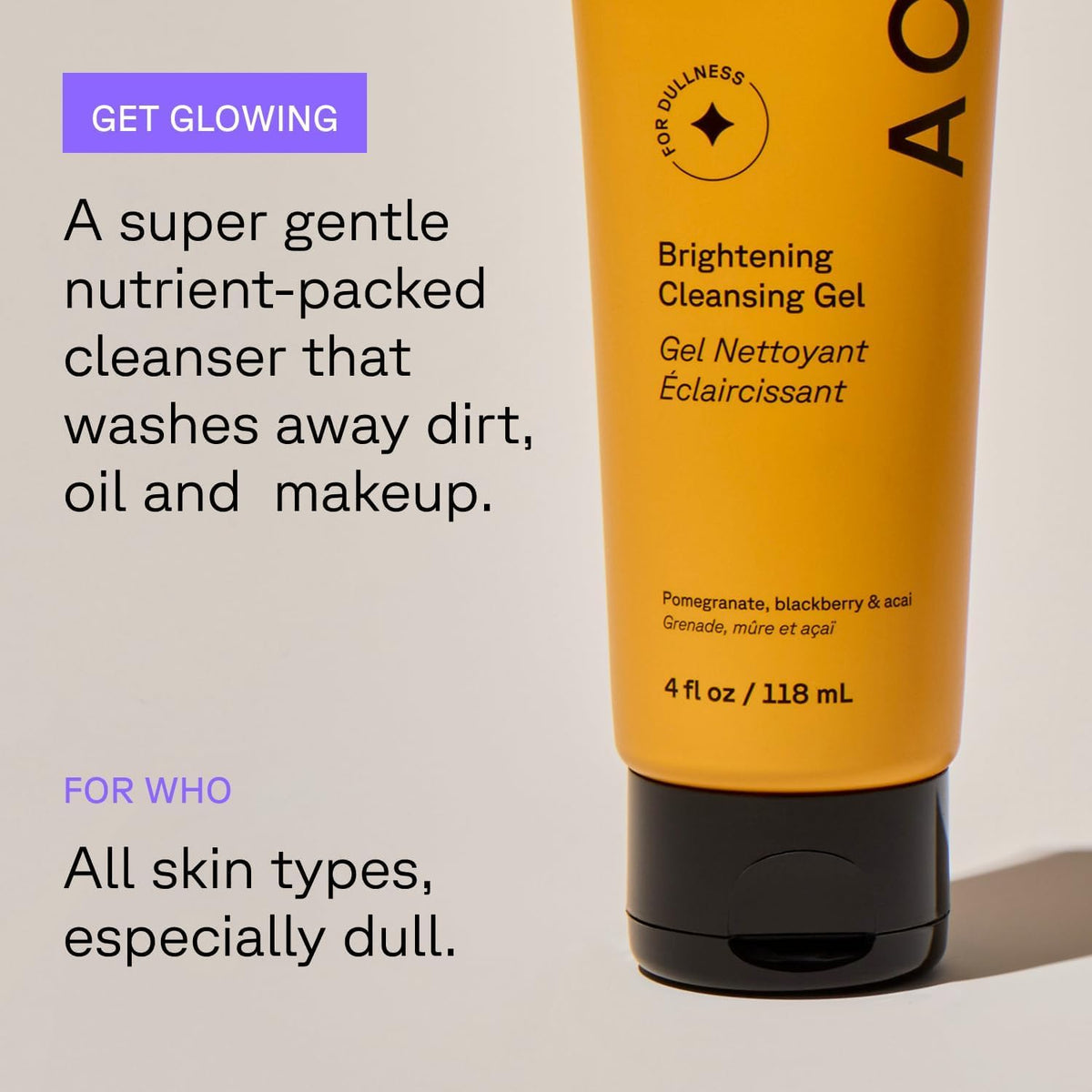 Acure Brightening Cleansing Gel - Vegan Facial Cleanser - 4 fl oz Acure