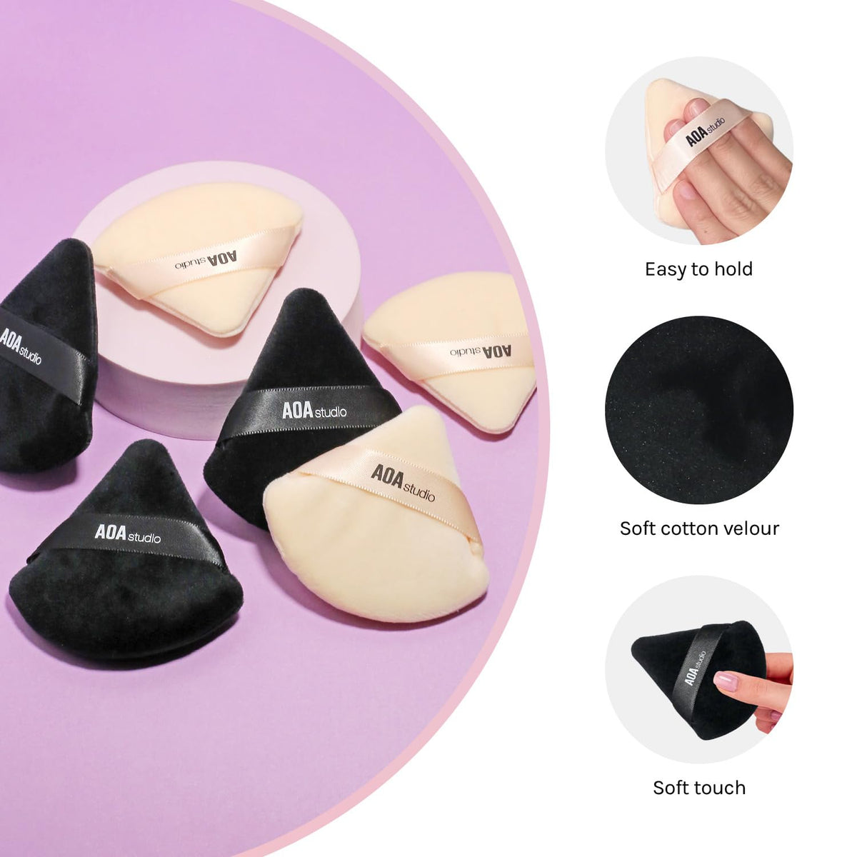 AOA Studio Velvet Puffs Makeup Puff Set of 6 Loose Powder Body Powder, Velour Makeup Blender Sponge Foundation Blending Sponges Set Beauty Makeup Tools(Black/Peach) AOA STUDIO