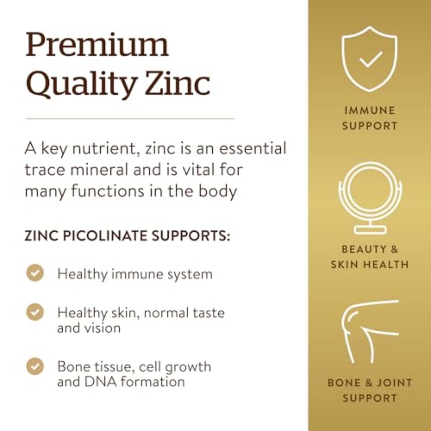 Solgar Zinc Picolinate 22 mg, 100 Tablets - Promotes Healthy Skin - Supports Immune System, Normal Taste & Vision - Antioxidant – Non-GMO, Vegan Solgar