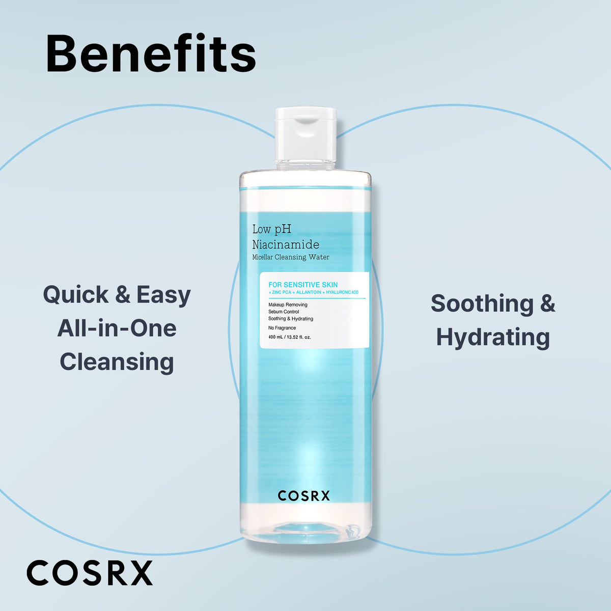 COSRX Low pH Niacinamide Cleansing Water for Sensitive Skin, 13.52 fl.oz COSRX