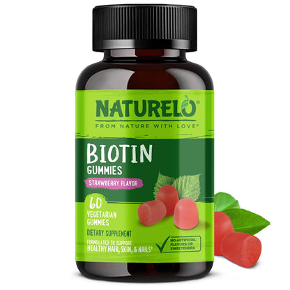NATURELO Biotin Gummies - Supports Healthy Hair, Skin & Nails - High Potency 2500 mcg - Non GMO, Gluten Free - 60 Gummies NATURELO