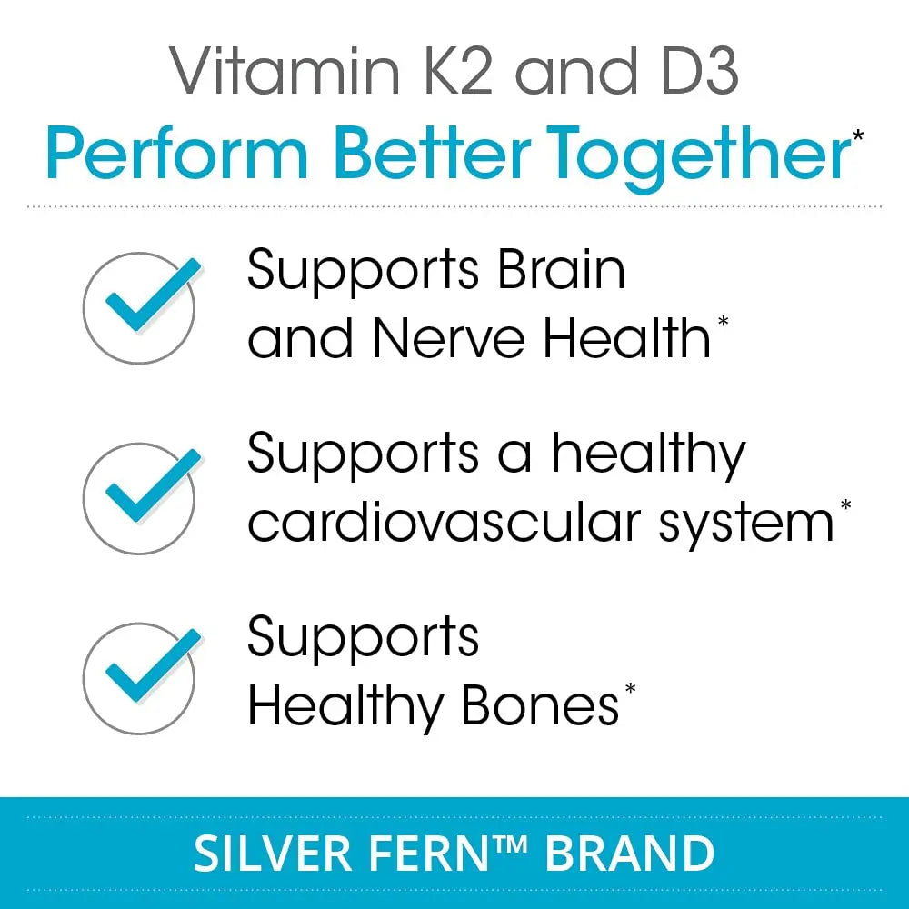 Silver Fern Vitamin K2-D3 Supplement Brand - Natural, Non-Synthetic - K2-7 as Menaquinone-7 (MK-7) - D3 as cholecalciferol Silver Fern buy australia supplements