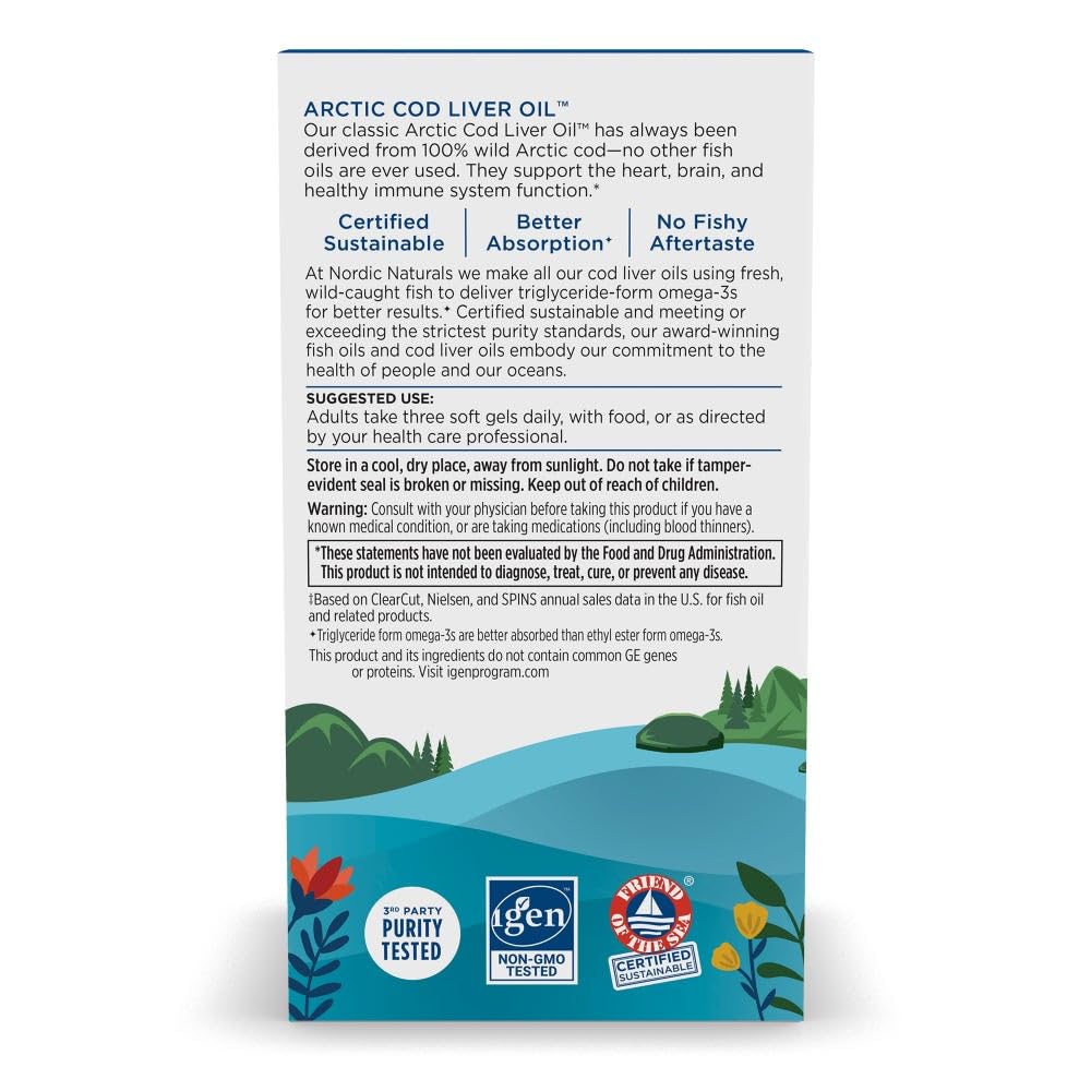 Nordic Naturals Arctic Cod Liver Oil, Lemon - 180 Soft Gels - 750 mg Total Omega-3s with EPA & DHA - Heart & Brain Health, Healthy Immunity, Overall Wellness - Non-GMO - 60 Servings Nordic Naturals buy australia supplements
