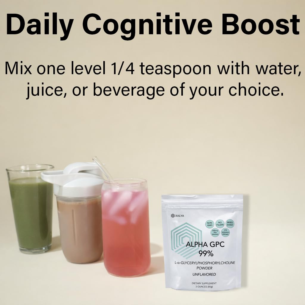 Xalya Alpha GPC Supplement, Alpha GPC Powder 99% Purity (Extra Strength) 500mg per Serving, Unflavored, Natural Choline Supplement - 3rd Party Tested -170 Servings, 3 Ounce Xalya buy australia supplements