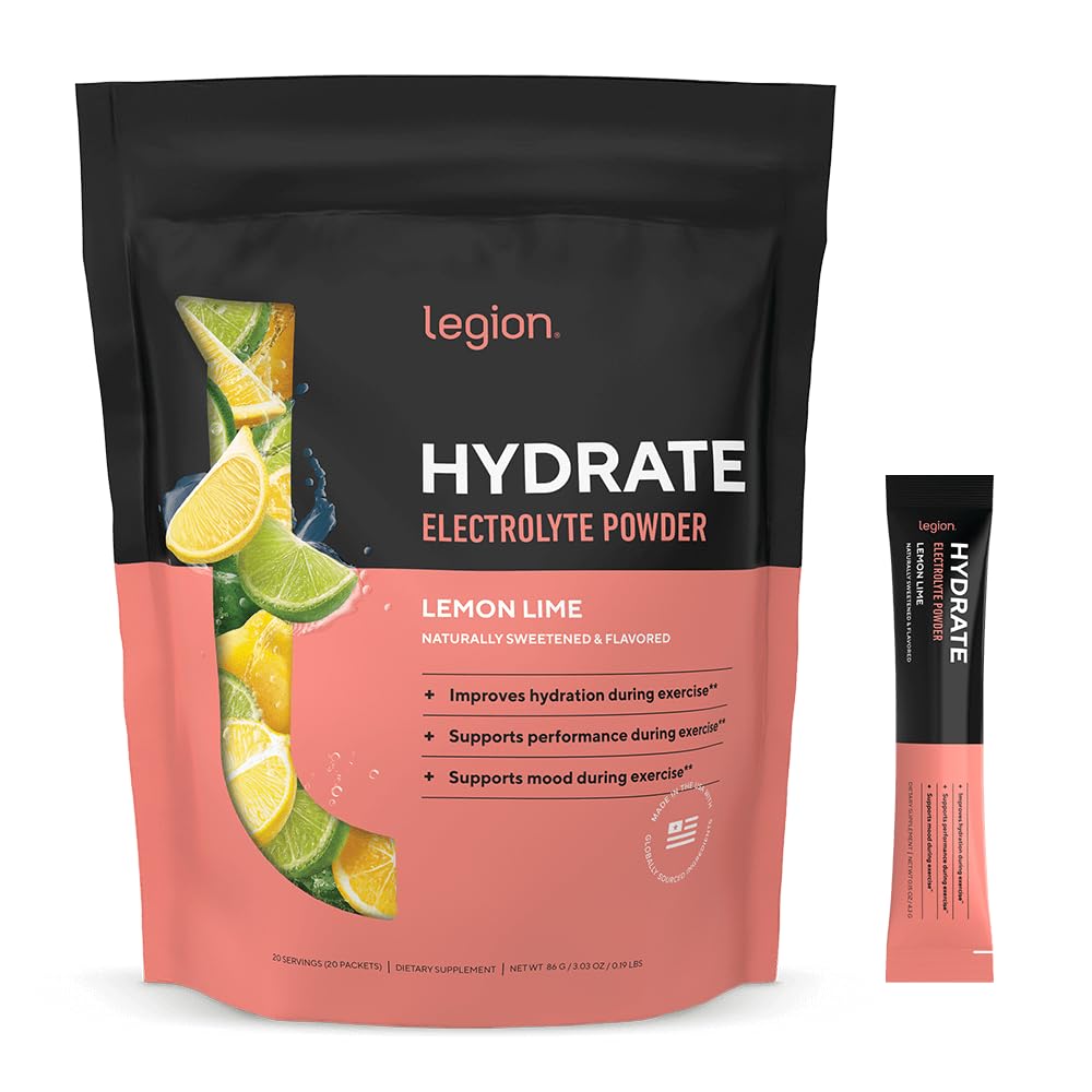 LEGION Hydrate Electrolyte Powder Packets with Sodium, Potassium & Magnesium – Sugar-Free Hydration Mix for Energy & Recovery (20 Serving, Fruit Punch)