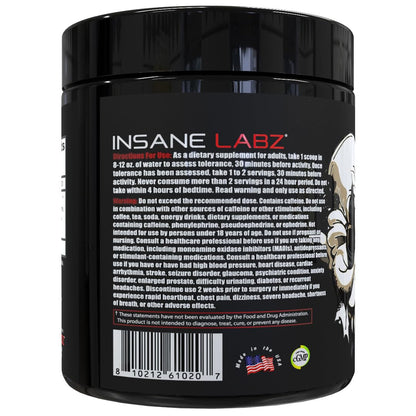 Insane Labz Psychotic Black Edition Mid Stimulant Pre Workout Powder, Energy Focus Pumps, Loaded with Creatine Beta Alanine Taurine Fueled by AMPiberry, 35 Servings (Blue Raspberry)