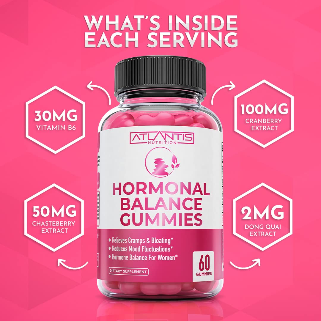 Atlantis Nutrition Hormonal Balance for Women & PMS Relief Gummies - Alleviates Cramps, Bloating, Mood Swings, Hot Flashes & Night Sweats - Cranberry, Dong Quai & Chasteberry Menstrual Cramp Relief Atlantis Nutrition buy australia supplements