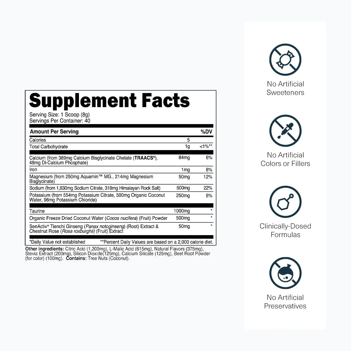 Transparent Labs Hydrate Naturally Sweetened Electrolytes Powder - Hydration Powder Electrolytes with Coconut Water, Calcium, Taurine, & Potassium Transparent Labs