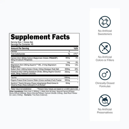 Transparent Labs Hydrate Naturally Sweetened Electrolytes Powder - Hydration Powder Electrolytes with Coconut Water, Calcium, Taurine, & Potassium Transparent Labs