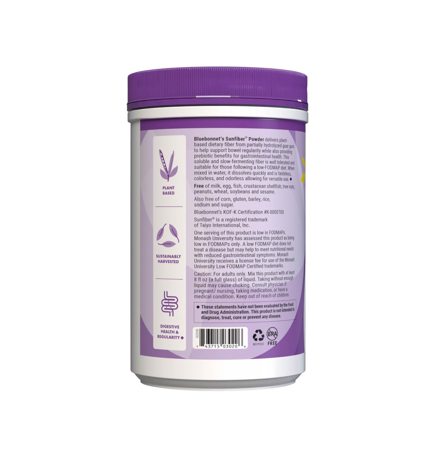 BlueBonnet Nutrition Sunfiber – 6 g of Plant Based Prebiotic Soluble Fiber – Supports Digestive Health* - Instant Dissolve – Non-GMO, Vegan, Kosher BlueBonnet