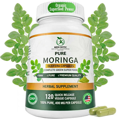 Moringa Capsules, Moringa Pure Capsules For Energy, Immune Support, Gut Health & Powerful Green Superfood, Rich In Antioxidants, Essential Vitamins & Amino Acids MEDI BOTIC