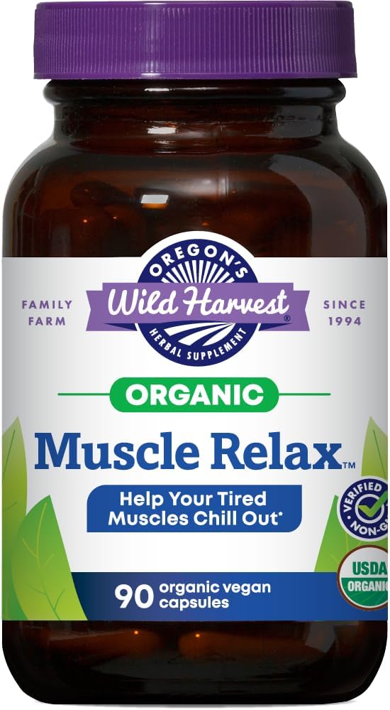 Oregon's Wild Harvest Muscle Relax Organic Herbal Supplement Vegan Capsules with Valerian, Hops and Skullcap - 90 Count Gsupps Australia