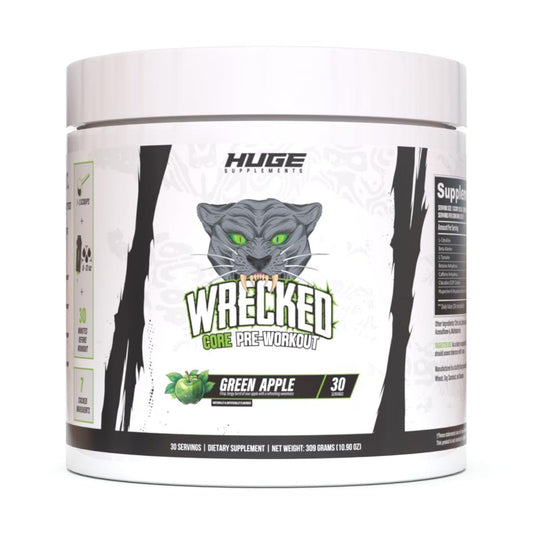 Wrecked Core - All-in-One Pre-Workout Supplement for Men & Women, Increase Energy, Focus & Pumps with L-Citrulline, Beta-Alanine, L-Tyrosine & More (30 Servings) - Blue Raspberry