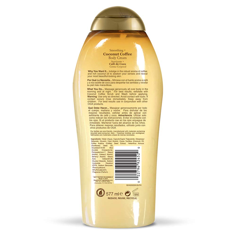 OGX Smoothing + Coconut Coffee Body Cream 19.5 oz OGX