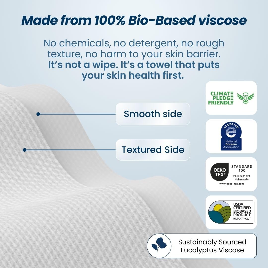 Clean Skin Club Clean Towels XL® Supreme, 100% USDA Biobased Face Towel, Disposable Face Towelette, Eczema Association Accepted, Thicker Textured Dry Wipes, Ultra Absorbent & Soft, 1 Pack, 50 Ct CLEAN SKIN CLUB