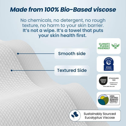 Clean Skin Club Clean Towels XL® Supreme, 100% USDA Biobased Face Towel, Disposable Face Towelette, Eczema Association Accepted, Thicker Textured Dry Wipes, Ultra Absorbent & Soft, 1 Pack, 50 Ct CLEAN SKIN CLUB