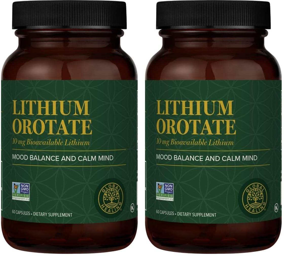Global Healing Center - Lithium Orotate 10mg - Non-GMO, Gluten Free, Vegan Friendly Brain Health Lithium Supplement for Supporting Mood, Function, and Clarity (60 Capsules)
