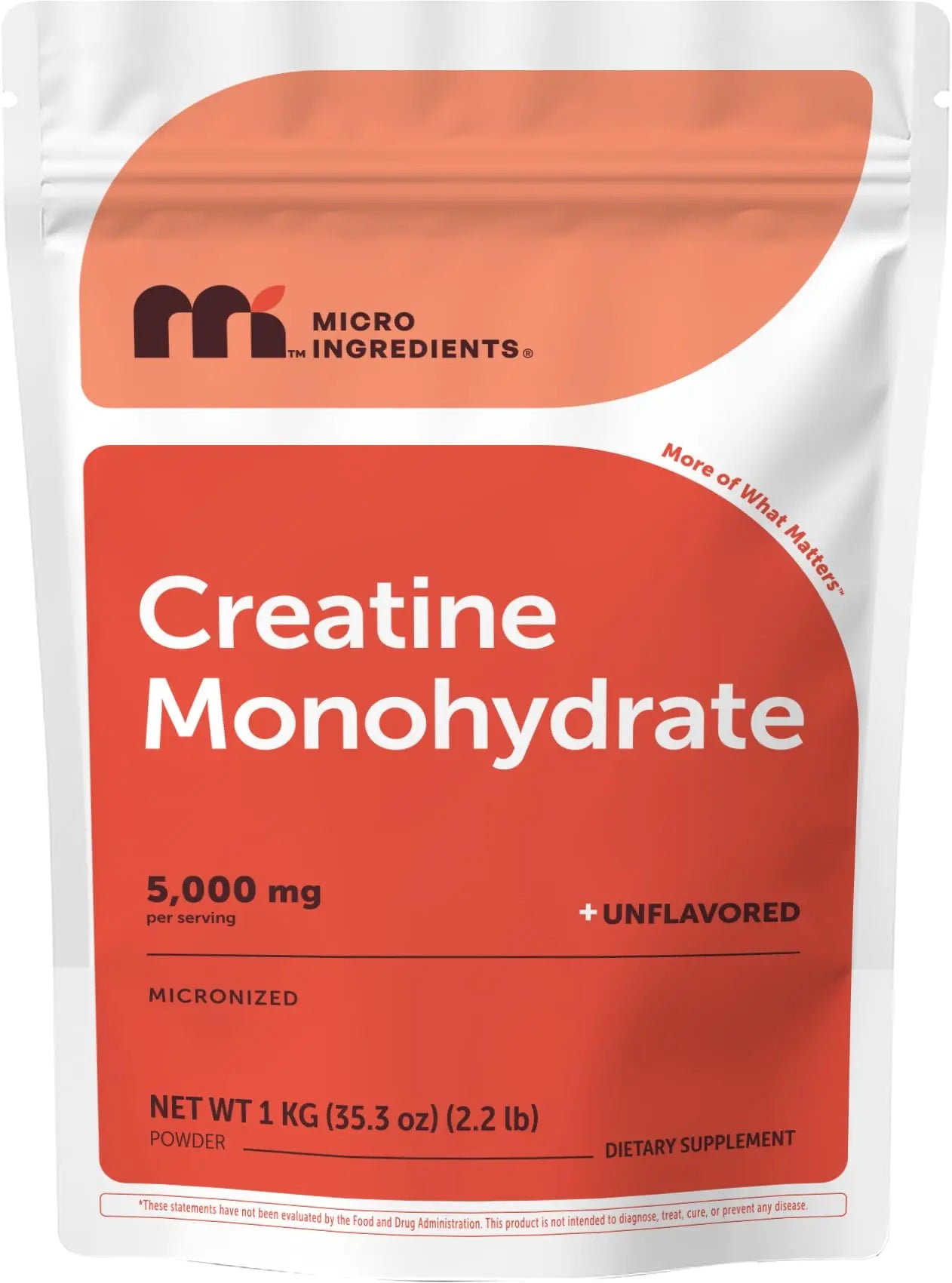 Micro Ingredients Creatine Monohydrate Powder 1 kg (2.2 Lbs), 5000mg Per Serv, Micronized Creatine Powder, Unflavored, No Filler, Keto & Vegan, Easy Dissolve, Pre Workout for Women & Men* Micro Ingredients