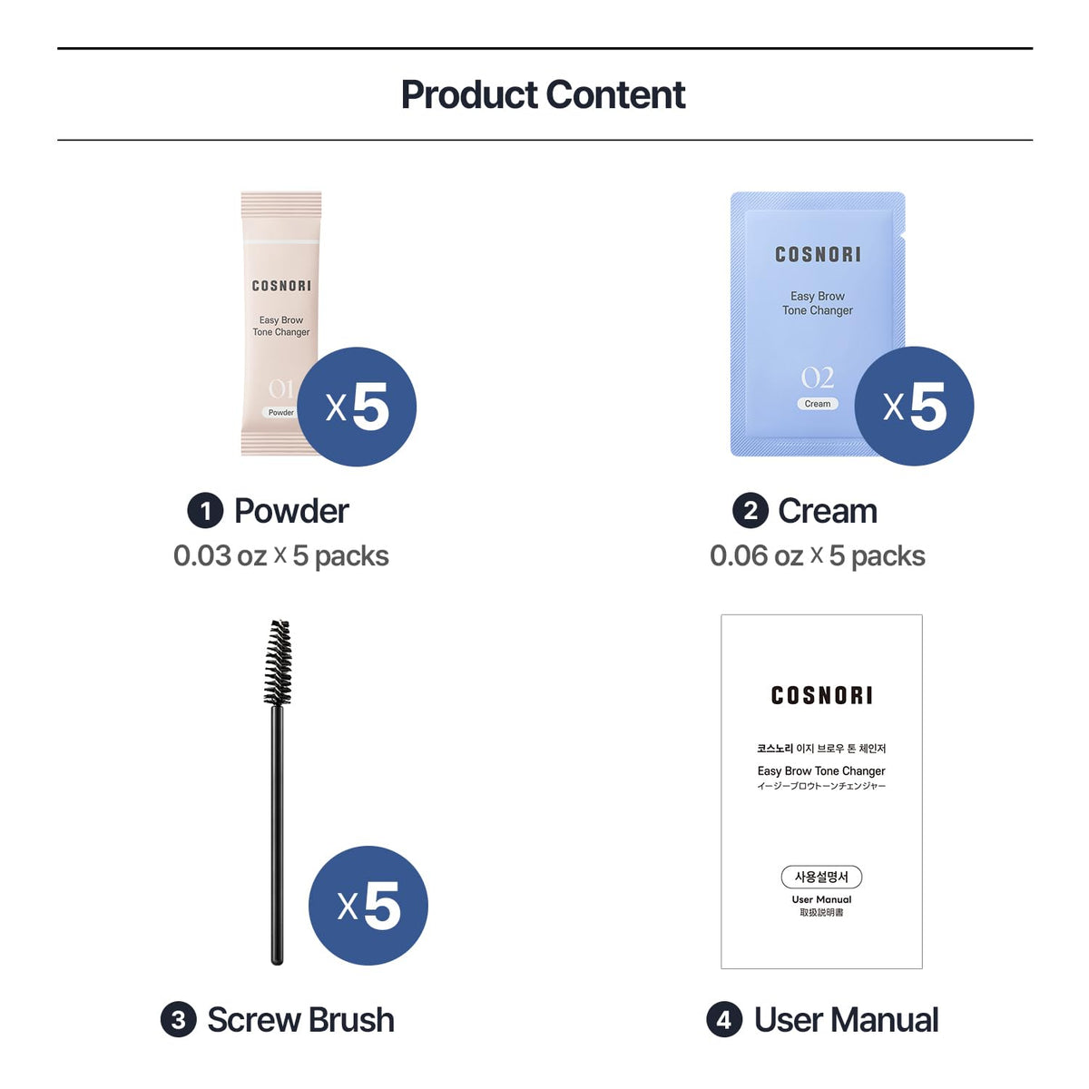 COSNORI Easy Brow Tone Changer – Korean Brow Bleach Kit, Gentle Lightening Formula for Soft, Natural Look – Easy At-Home Application, Quick Results in 2–3 Minutes, 5 Applications COSNORI